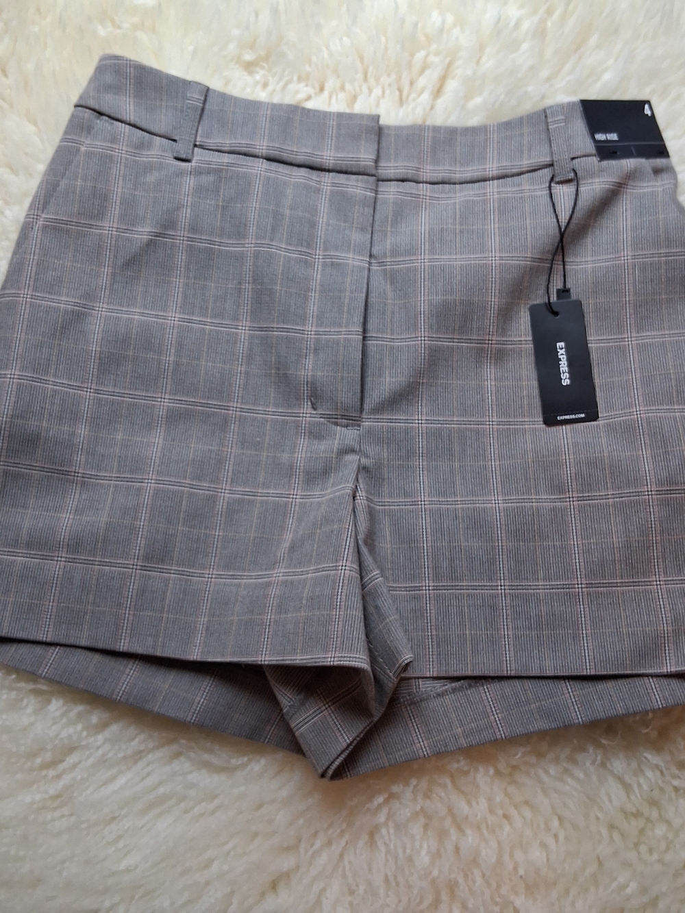 Express Editor Plaid Tailored Shorts - Gray 4, Casual
